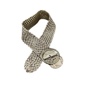 Womens Braided Tan Brown Faux Snakeskin Belt Silver Buckle 45" Long Western